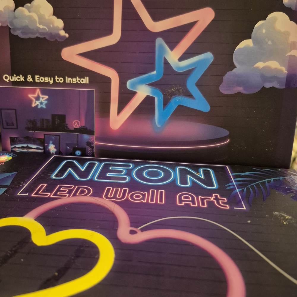 NEW Set Of 2 Neon LED Wall Art - Double Stars And Double Hearts